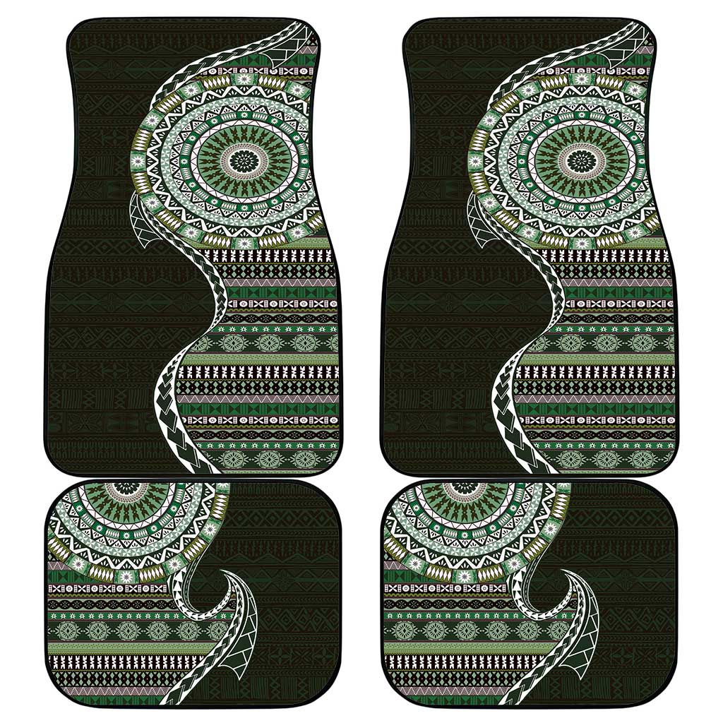 Fijian Masi Tribal Tattoos Art Pattern Car Mats Green Color Half Style - Polynesian Pride