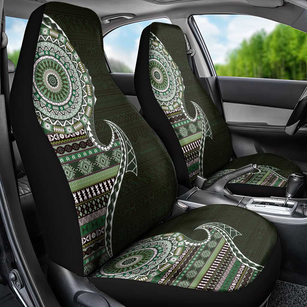 Fijian Masi Tribal Tattoos Art Pattern Car Seat Cover Green Color Half Style - Polynesian Pride
