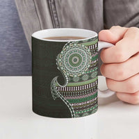 Fijian Masi Tribal Tattoos Art Pattern Ceramic Mug Green Color Half Style - Polynesian Pride
