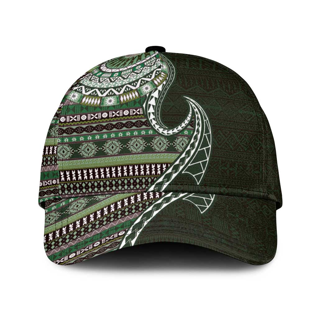 Fijian Masi Tribal Tattoos Art Pattern Classic Cap Green Color Half Style - Polynesian Pride
