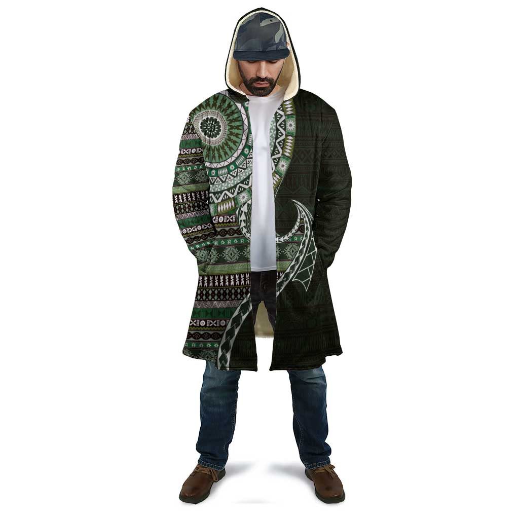 Fijian Masi Tribal Tattoos Art Pattern Cloak Green Color Half Style - Polynesian Pride