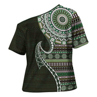 Fijian Masi Tribal Tattoos Art Pattern Cross Shoulder Shirt Green Color Half Style LT03 - Polynesian Pride