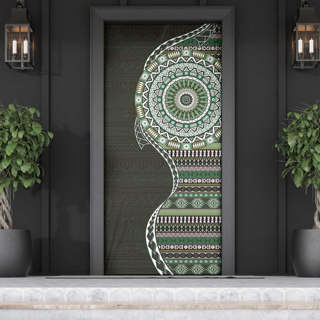 Fijian Masi Tribal Tattoos Art Pattern Door Cover Green Color Half Style - Polynesian Pride