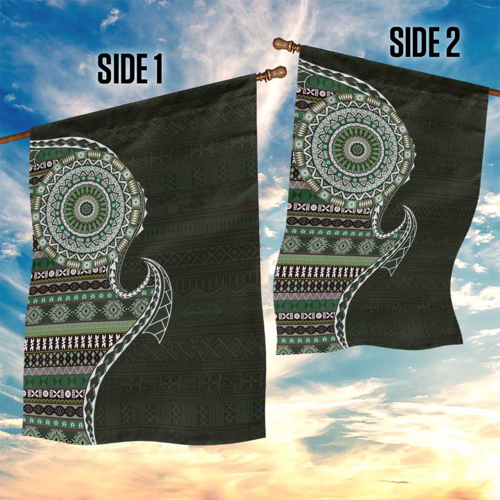 Fijian Masi Tribal Tattoos Art Pattern Garden Flag Green Color Half Style - Polynesian Pride