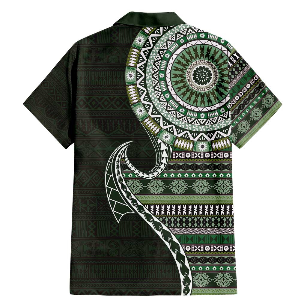 Fijian Masi Tribal Tattoos Art Pattern Hawaiian Shirt Green Color Half Style - Polynesian Pride