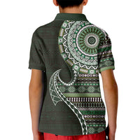 Fijian Masi Tribal Tattoos Art Pattern Kid Polo Shirt Green Color Half Style LT03 - Polynesian Pride