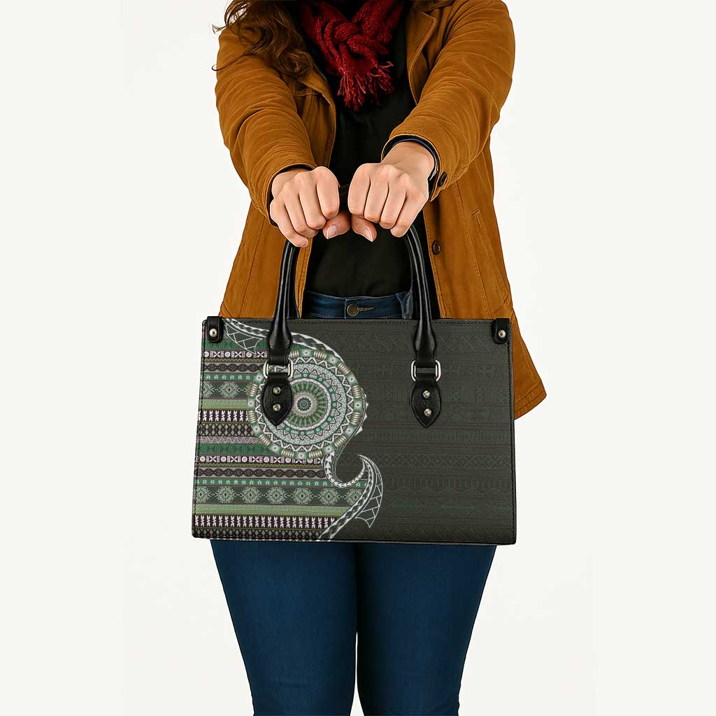 Fijian Masi Tribal Tattoos Art Pattern Leather Bag Green Color Half Style - Polynesian Pride