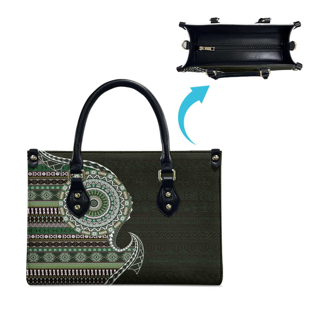 Fijian Masi Tribal Tattoos Art Pattern Leather Bag Green Color Half Style - Polynesian Pride