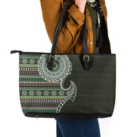 Fijian Masi Tribal Tattoos Art Pattern Leather Tote Bag Green Color Half Style - Polynesian Pride