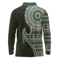 Fijian Masi Tribal Tattoos Art Pattern Long Sleeve Polo Shirt Green Color Half Style LT03 - Polynesian Pride