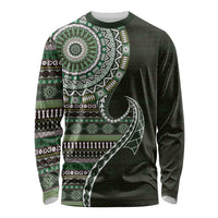 Fijian Masi Tribal Tattoos Art Pattern Long Sleeve Shirt Green Color Half Style LT03 Unisex Green - Polynesian Pride