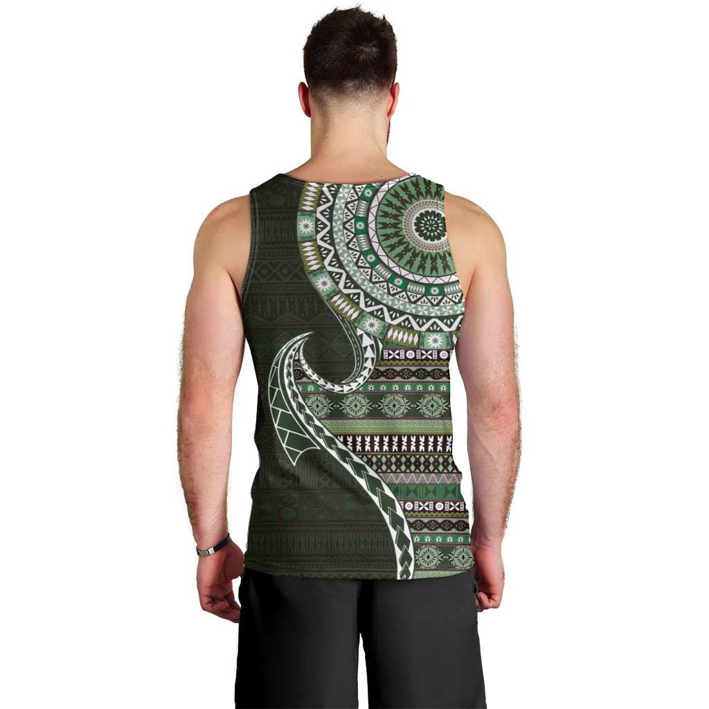 Fijian Masi Tribal Tattoos Art Pattern Men Tank Top Green Color Half Style - Polynesian Pride