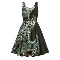 Fijian Masi Tribal Tattoos Art Pattern Midi Dress Green Color Half Style - Polynesian Pride