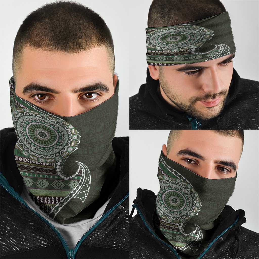 Fijian Masi Tribal Tattoos Art Pattern Neck Gaiter Green Color Half Style LT03