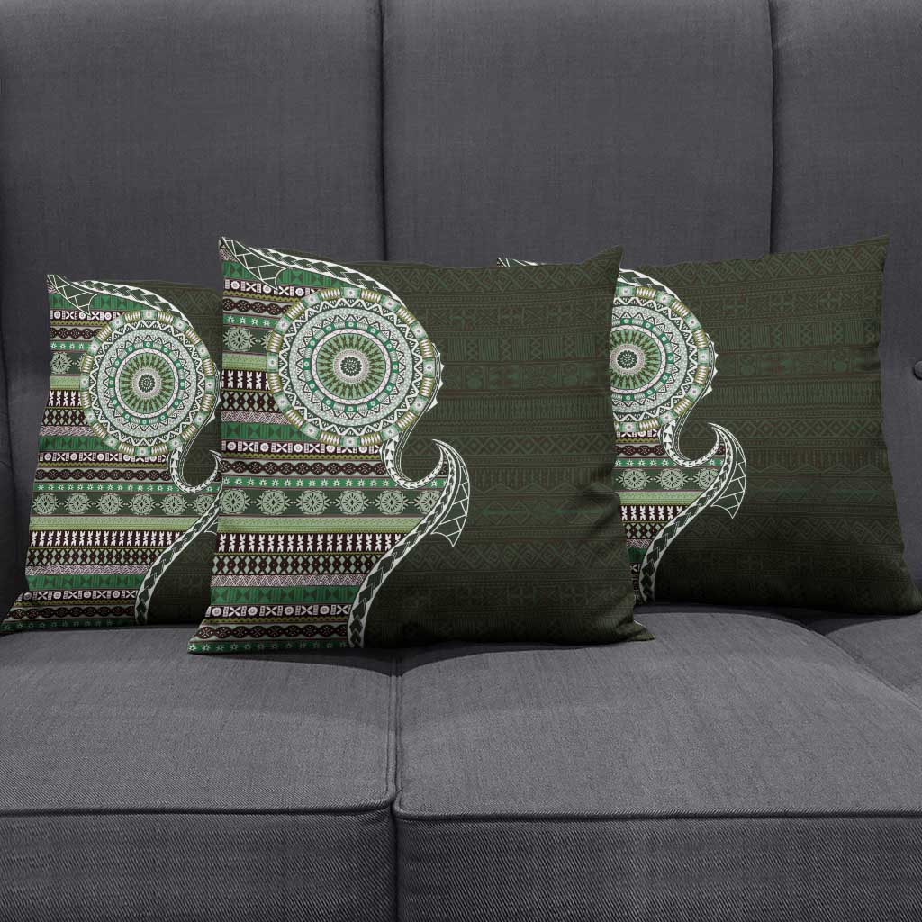 Fijian Masi Tribal Tattoos Art Pattern Pillow Cover Green Color Half Style LT03 - Polynesian Pride