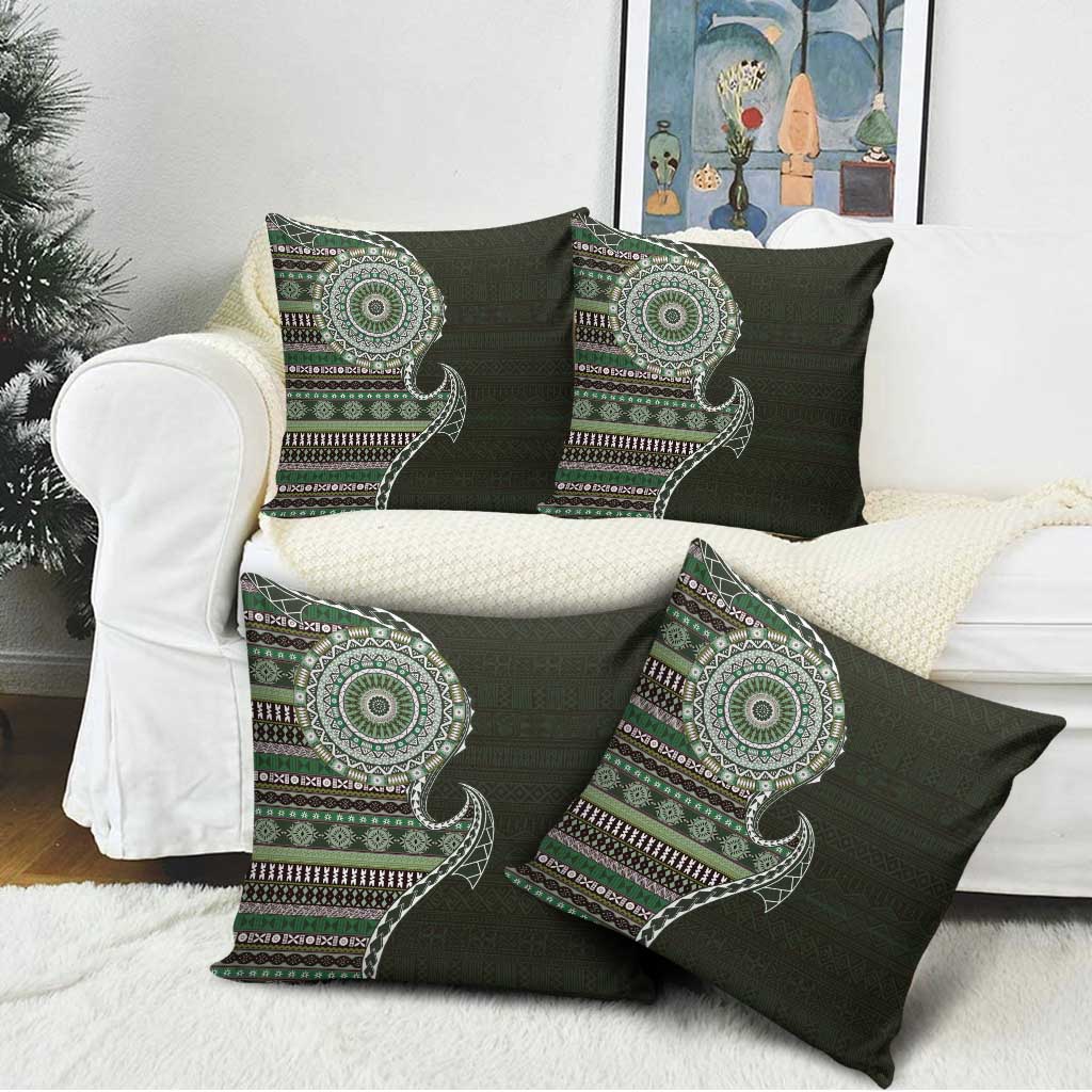 Fijian Masi Tribal Tattoos Art Pattern Pillow Cover Green Color Half Style LT03 - Polynesian Pride