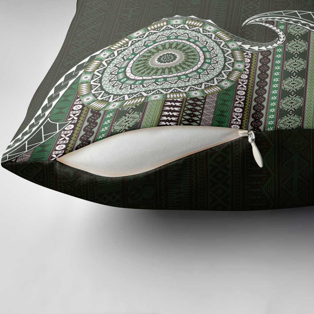 Fijian Masi Tribal Tattoos Art Pattern Pillow Cover Green Color Half Style LT03 - Polynesian Pride