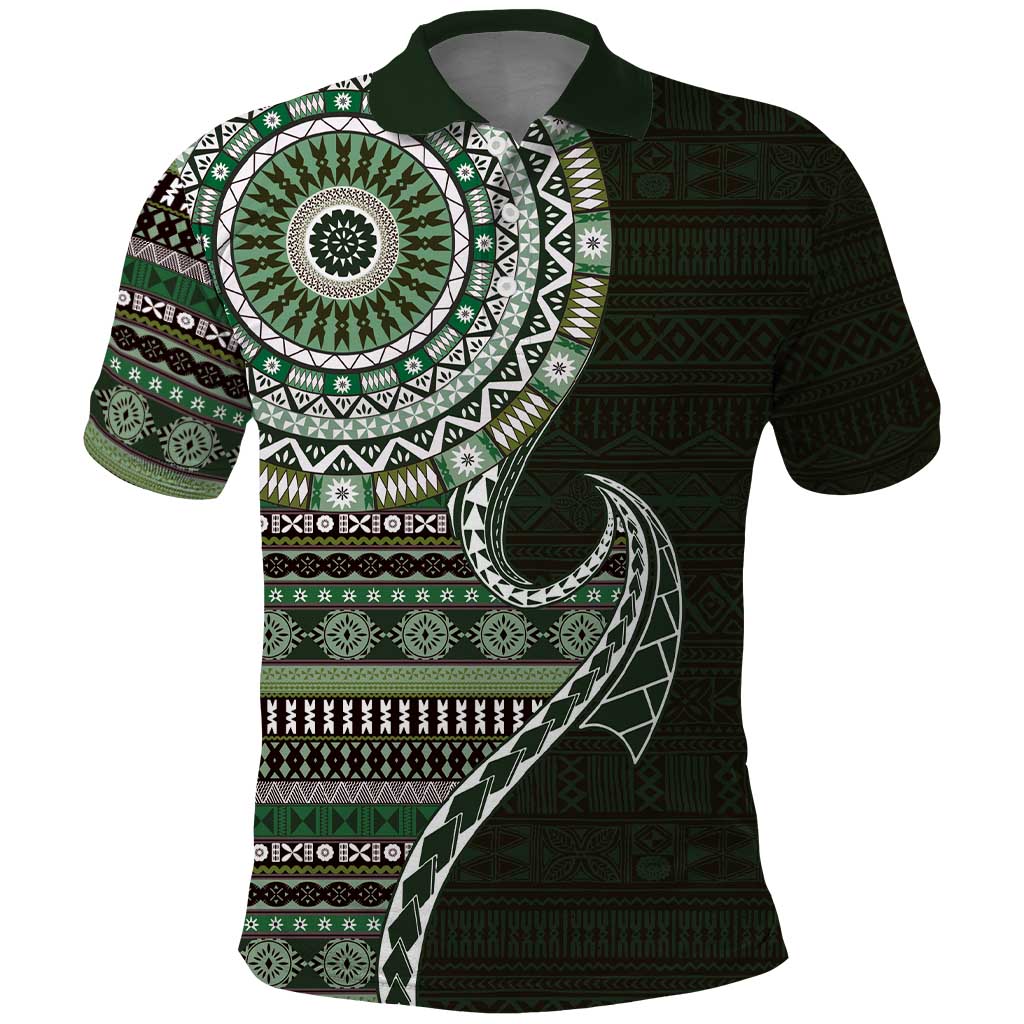 Fijian Masi Tribal Tattoos Art Pattern Polo Shirt Green Color Half Style LT03 Green - Polynesian Pride
