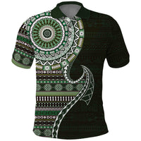 Fijian Masi Tribal Tattoos Art Pattern Polo Shirt Green Color Half Style LT03 Green - Polynesian Pride