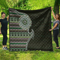 Fijian Masi Tribal Tattoos Art Pattern Quilt Green Color Half Style - Polynesian Pride
