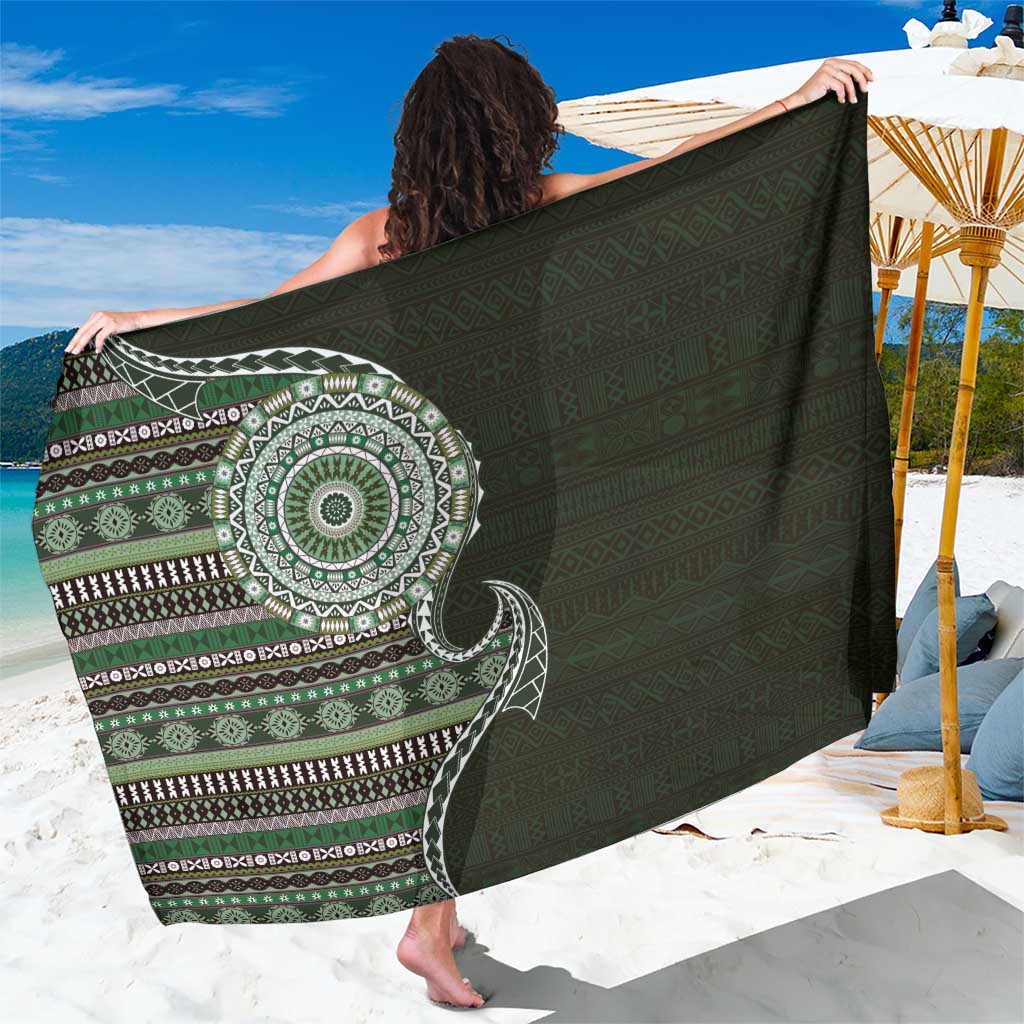 Fijian Masi Tribal Tattoos Art Pattern Sarong Green Color Half Style - Polynesian Pride