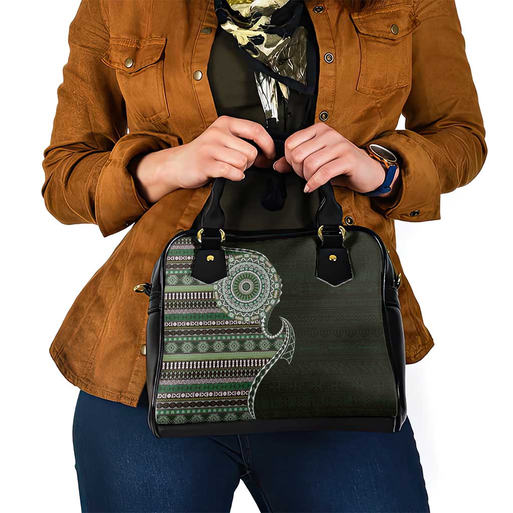 Fijian Masi Tribal Tattoos Art Pattern Shoulder Handbag Green Color Half Style - Polynesian Pride