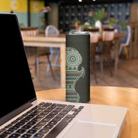 Fijian Masi Tribal Tattoos Art Pattern Skinny Tumbler Green Color Half Style - Polynesian Pride