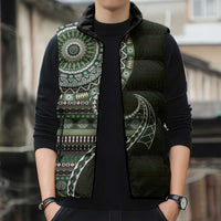 Fijian Masi Tribal Tattoos Art Pattern Sleeveless Puffer Jacket Green Color Half Style LT03 - Polynesian Pride