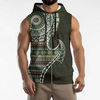 Fijian Masi Tribal Tattoos Art Pattern Sleeveless Zip Hoodie Green Color Half Style - Polynesian Pride