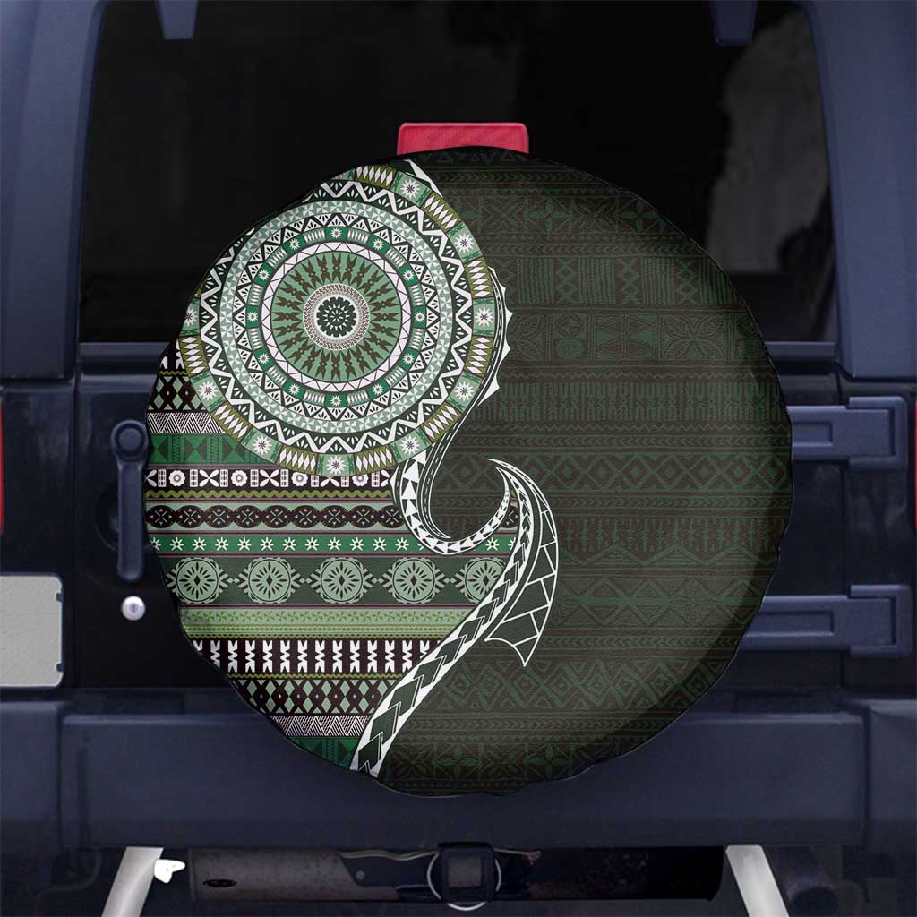 Fijian Masi Tribal Tattoos Art Pattern Spare Tire Cover Green Color Half Style - Polynesian Pride