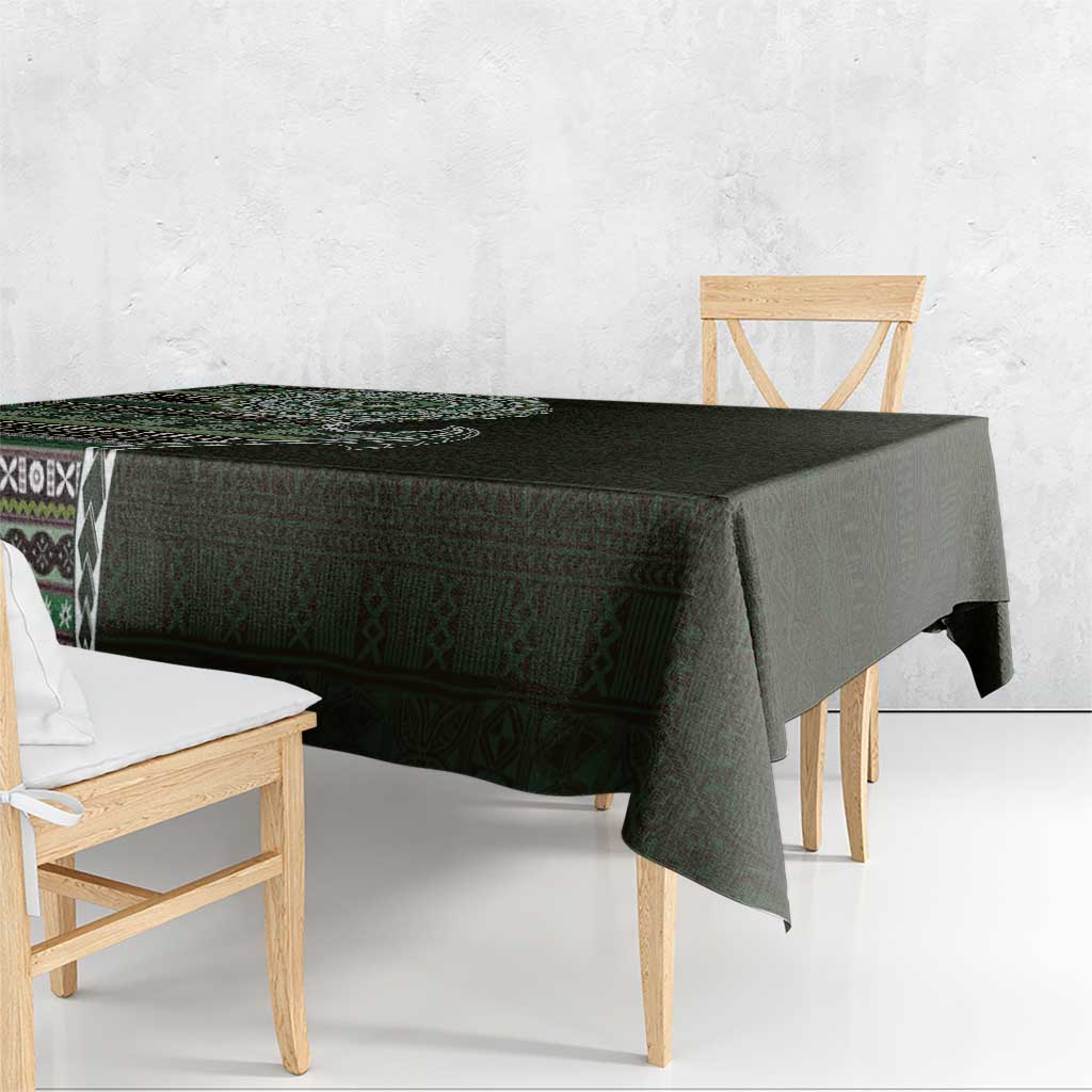 Fijian Masi Tribal Tattoos Art Pattern Tablecloth Green Color Half Style - Polynesian Pride