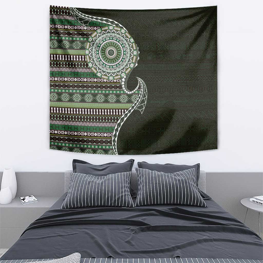 Fijian Masi Tribal Tattoos Art Pattern Tapestry Green Color Half Style LT03 - Polynesian Pride