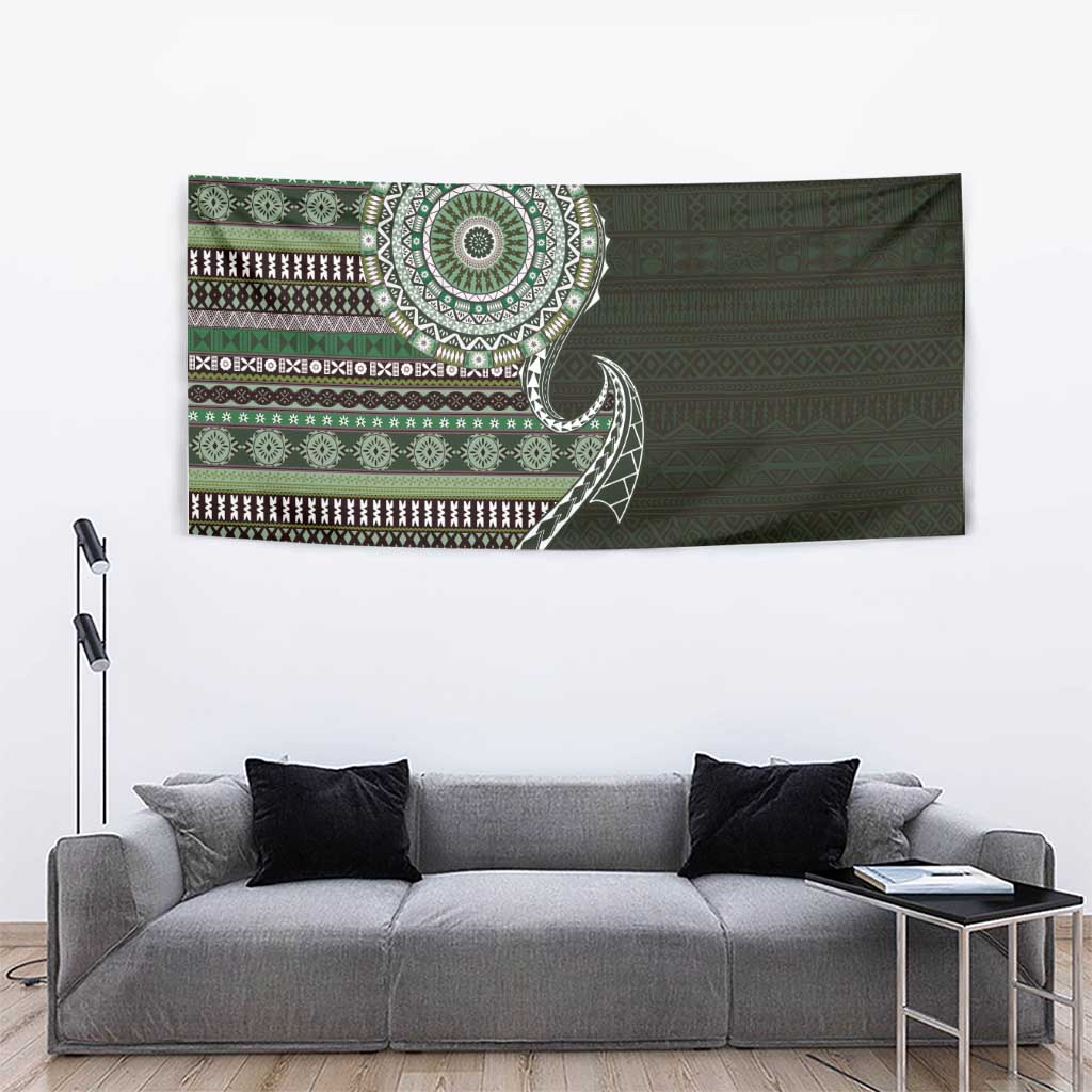 Fijian Masi Tribal Tattoos Art Pattern Tapestry Green Color Half Style LT03 - Polynesian Pride