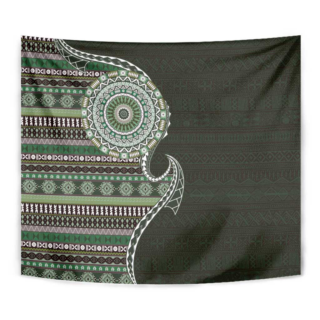 Fijian Masi Tribal Tattoos Art Pattern Tapestry Green Color Half Style LT03 - Polynesian Pride