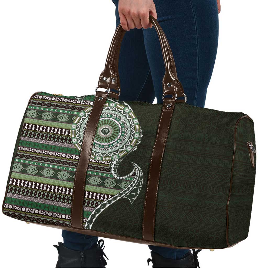 Fijian Masi Tribal Tattoos Art Pattern Travel Bag Green Color Half Style - Polynesian Pride
