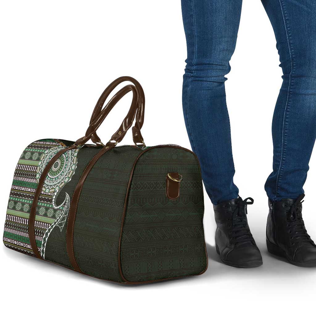Fijian Masi Tribal Tattoos Art Pattern Travel Bag Green Color Half Style - Polynesian Pride