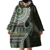Fijian Masi Tribal Tattoos Art Pattern Wearable Blanket Hoodie Green Color Half Style - Polynesian Pride