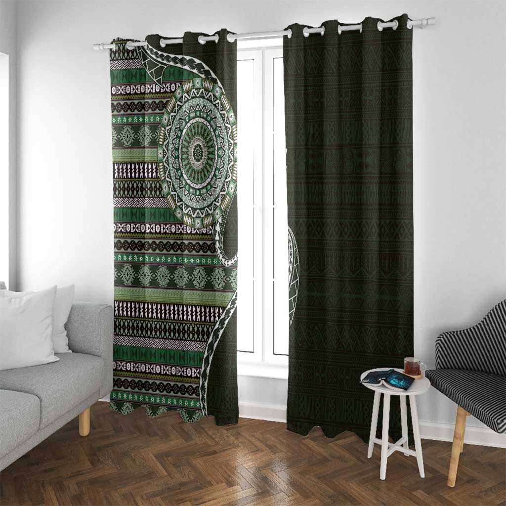 Fijian Masi Tribal Tattoos Art Pattern Window Curtain Green Color Half Style - Polynesian Pride