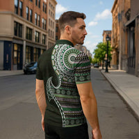 Fijian Masi Tribal Tattoos Art Pattern Zipper Polo Shirt Green Color Half Style LT03 - Polynesian Pride