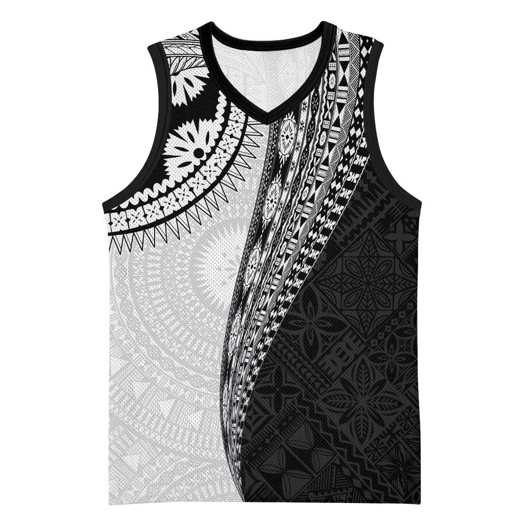 Fijian Masi Tattoos Basketball Jersey with Tapa Tribal Pattern LT03 Unisex White - Polynesian Pride