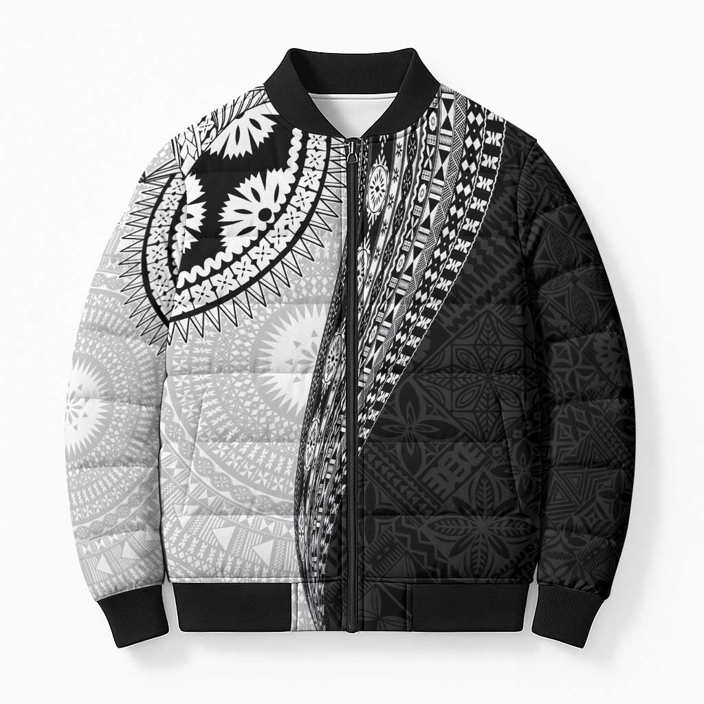 Fijian Masi Tattoos Bomber Puffer Jacket with Tapa Tribal Pattern LT03 White - Polynesian Pride