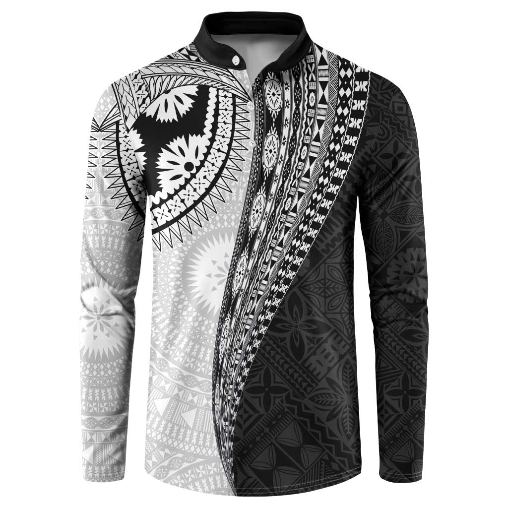 Fijian Masi Tattoos Button Sweatshirt with Tapa Tribal Pattern LT03 White - Polynesian Pride