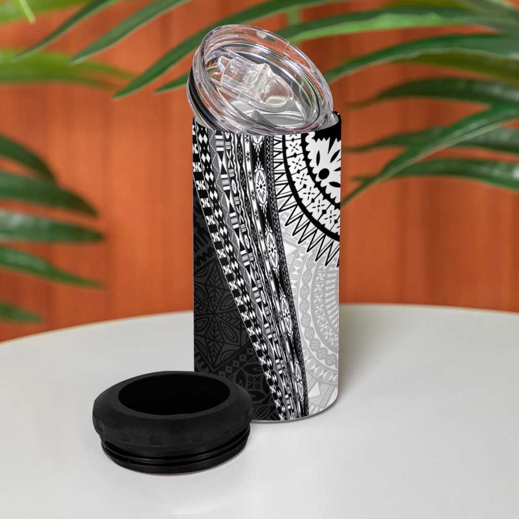 Fijian Masi Tattoos 4 in 1 Can Cooler Tumbler with Tapa Tribal Pattern - Polynesian Pride