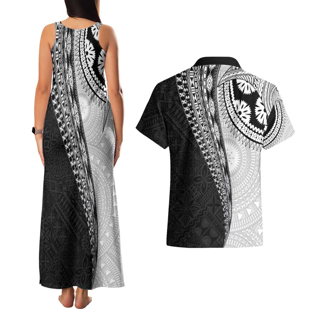 Fijian Masi Tattoos Couples Matching Tank Maxi Dress and Hawaiian Shirt with Tapa Tribal Pattern - Polynesian Pride