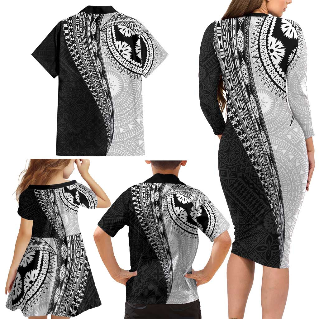 Fijian Masi Tattoos Family Matching Long Sleeve Bodycon Dress and Hawaiian Shirt with Tapa Tribal Pattern - Polynesian Pride