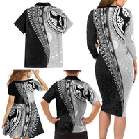Fijian Masi Tattoos Family Matching Long Sleeve Bodycon Dress and Hawaiian Shirt with Tapa Tribal Pattern - Polynesian Pride