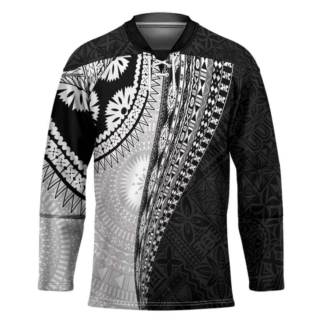 Fijian Masi Tattoos Hockey Jersey with Tapa Tribal Pattern - Polynesian Pride