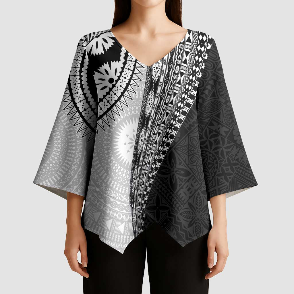 Fijian Masi Tattoos Kimono Sleeve Blouse with Tapa Tribal Pattern - Polynesian Pride