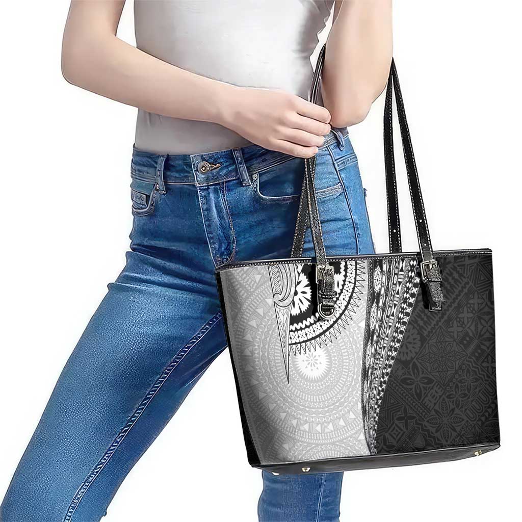 Fijian Masi Tattoos Leather Tote Bag with Tapa Tribal Pattern - Polynesian Pride