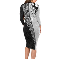 Fijian Masi Tattoos Long Sleeve Bodycon Dress with Tapa Tribal Pattern - Polynesian Pride
